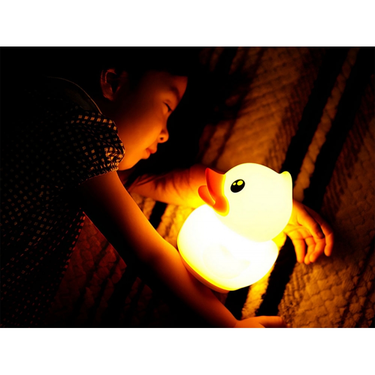 Vaikiška LED RGB naktinė lempa Ančiukas su USB