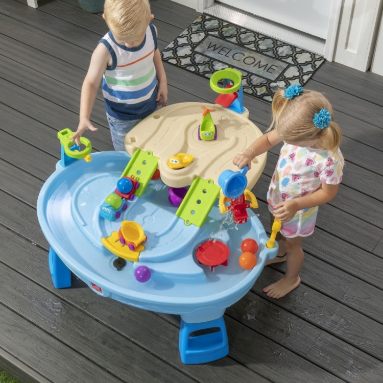 Didelis vandens žaidimų stalas vaikams su dviejų aukštų statybvietė su priedais , Step2