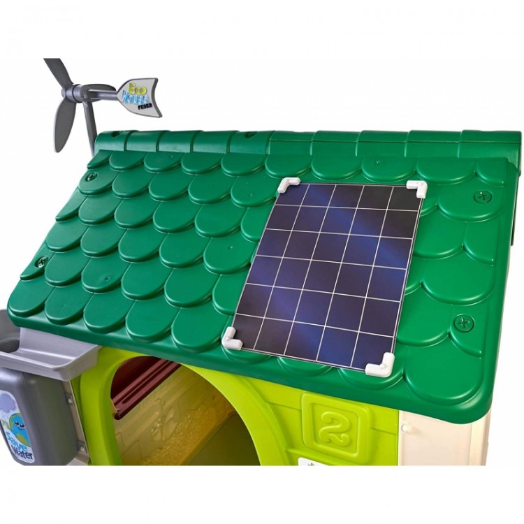Lauko žaidimų namelis vaikams su saulės baterija, eko rūšiavimu ir vėjo malūnėliu , Feber