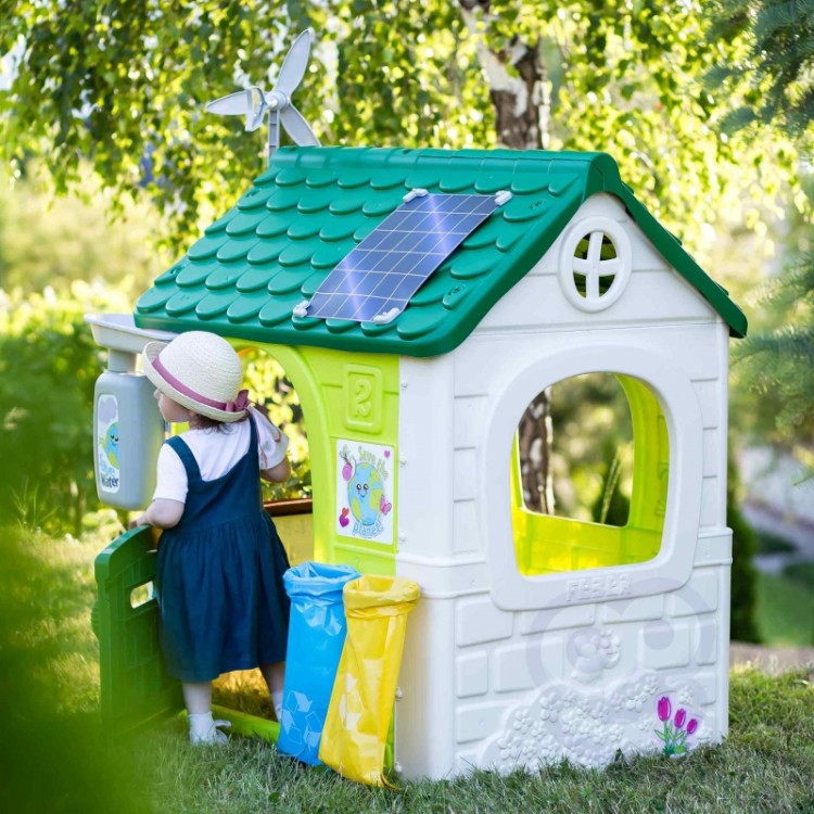 Lauko žaidimų namelis vaikams su saulės baterija, eko rūšiavimu ir vėjo malūnėliu , Feber