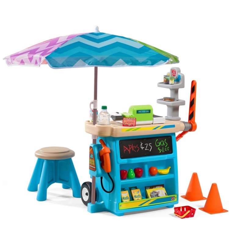 Žaislinė parduotuvė ant ratų su kėdute, skėčiu ir priedais  , Step2
