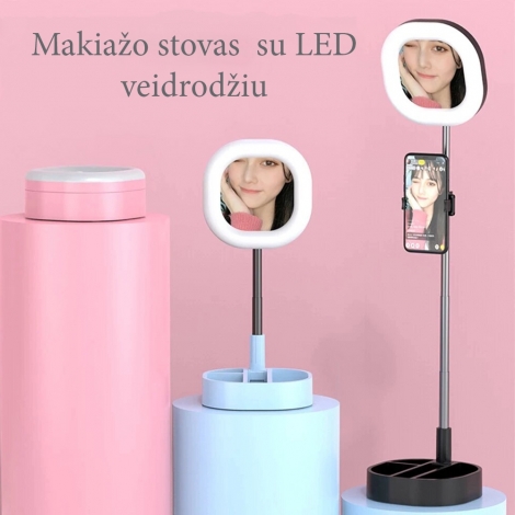 LED "Selfie" veidrodis su stovu Spalva2 - Rožinė