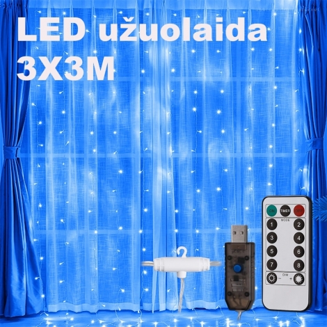 LED USB Užuolaida - Girlianda mėlyna