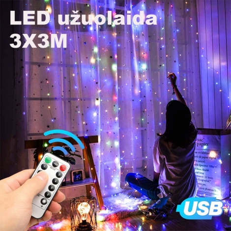 LED USB Užuolaida - Girlianda spalvota